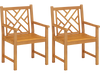 Set of 2 Outdoor Dining Chairs Acacia Wood with Cross-Pattern Backrest