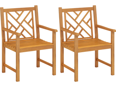 Costway Set of 2 Outdoor Dining Chairs Acacia Wood Cross-Pattern Backrest 53870301 New