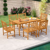 Outdoor dining set featuring acacia wood chairs with cross-pattern backrests, perfect for patio or garden use.