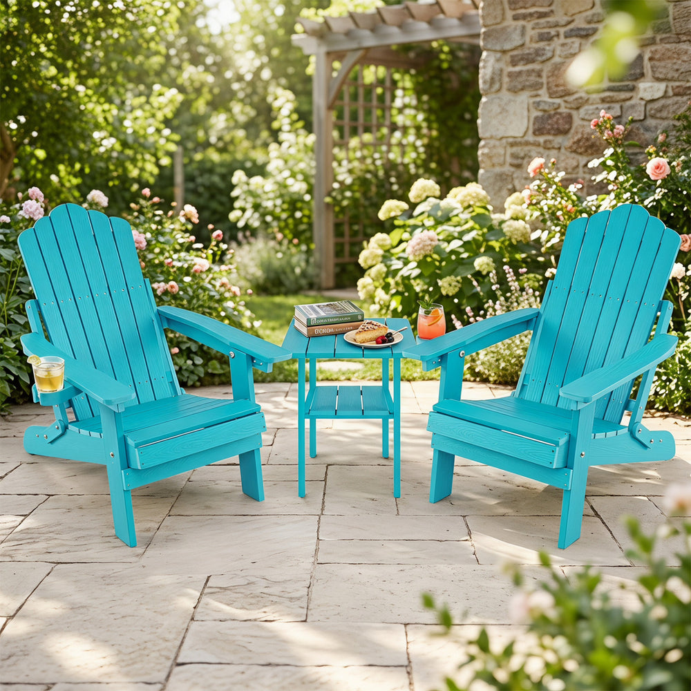 Set of 2 Outdoor Folding Adirondack Chair with Cup Holder and 5-Level Backrest-Turquoise - Gallery View 1 of 8