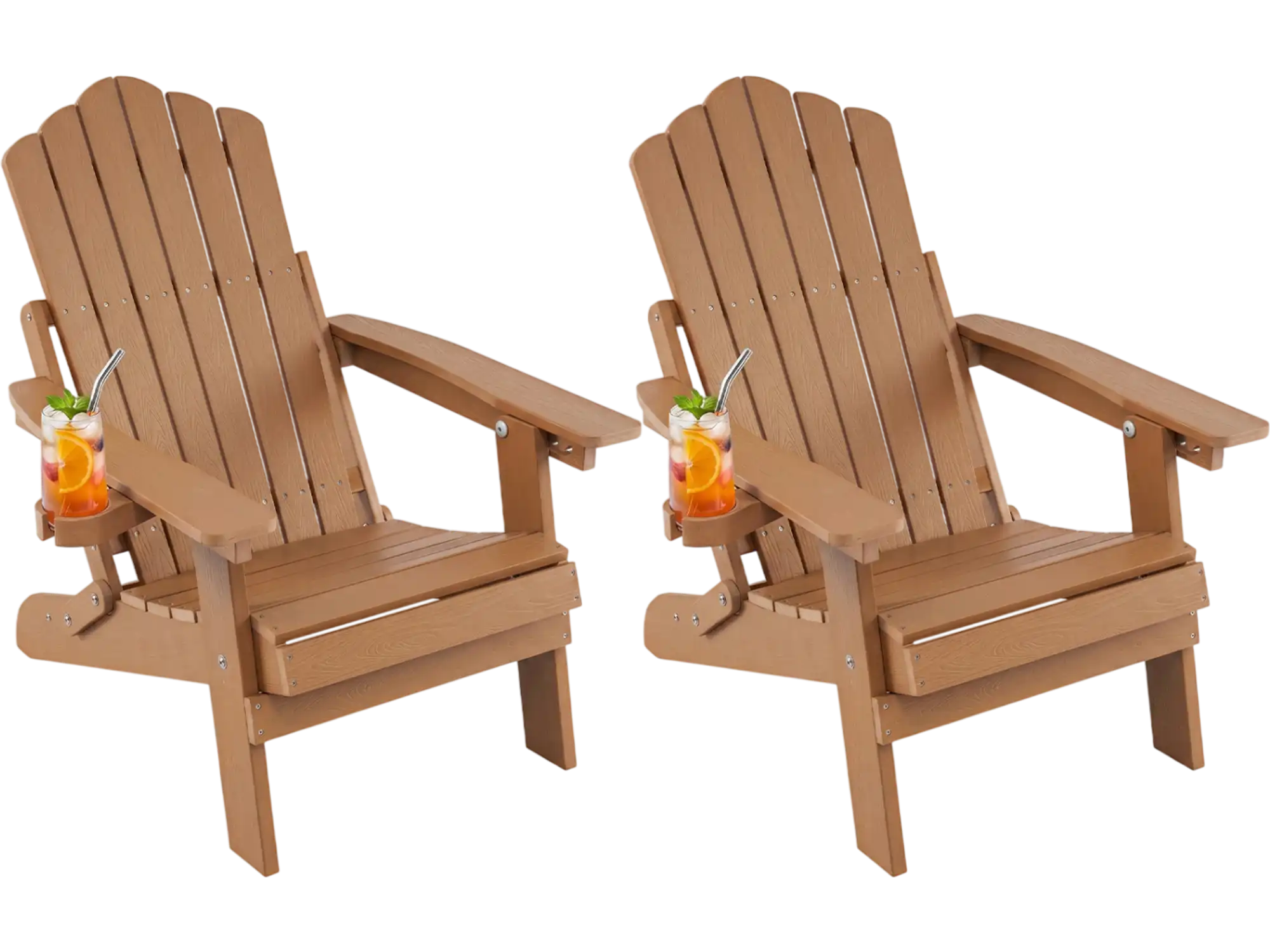 Costway Set of 2 Folding Adirondack Chairs Cup Holder 5-Level Backrest 22387312 New
