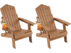 Set of 2 coffee-colored outdoor folding Adirondack chairs with cup holder and adjustable 5-level backrest for comfort.