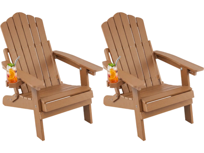 Costway Set of 2 Folding Adirondack Chairs Cup Holder 5-Level Backrest 22387312 New