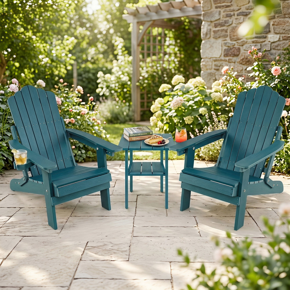 Set of 2 Outdoor Folding Adirondack Chair with Cup Holder and 5-Level Backrest-Green - Gallery View 1 of 8