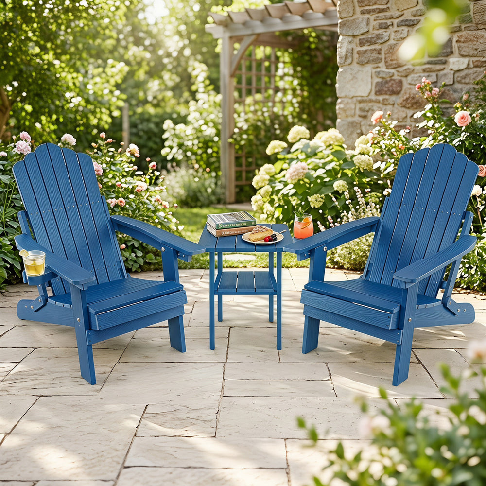 Set of 2 Outdoor Folding Adirondack Chair with Cup Holder and 5-Level Backrest-Navy - Gallery View 1 of 9
