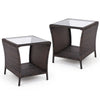 Set of 2 Outdoor Wicker Side Table with Tempered Glass Top and Storage Shelf - Gallery View 1 of 1