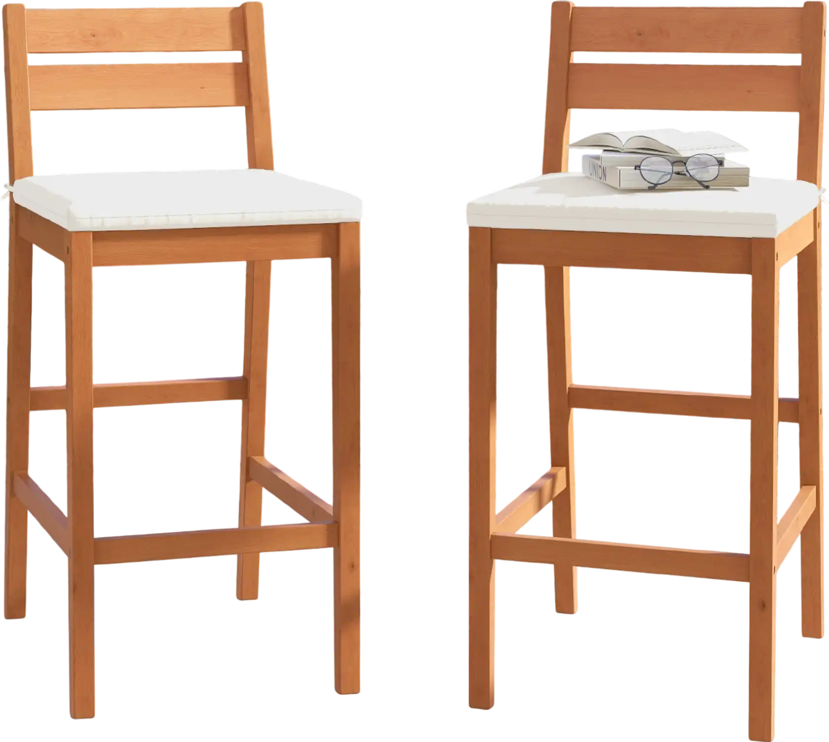 Costway Outdoor Wood Barstools Set of 2 Soft Seat Cushion Off White 97451862 New