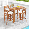 Set of 2 outdoor wood barstools with off-white cushions, featuring eucalyptus wood frames and ergonomic design for.