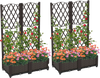 Set of 2 PE rattan raised garden beds with trellis, ideal for climbing plants and flowers in rustic brown.