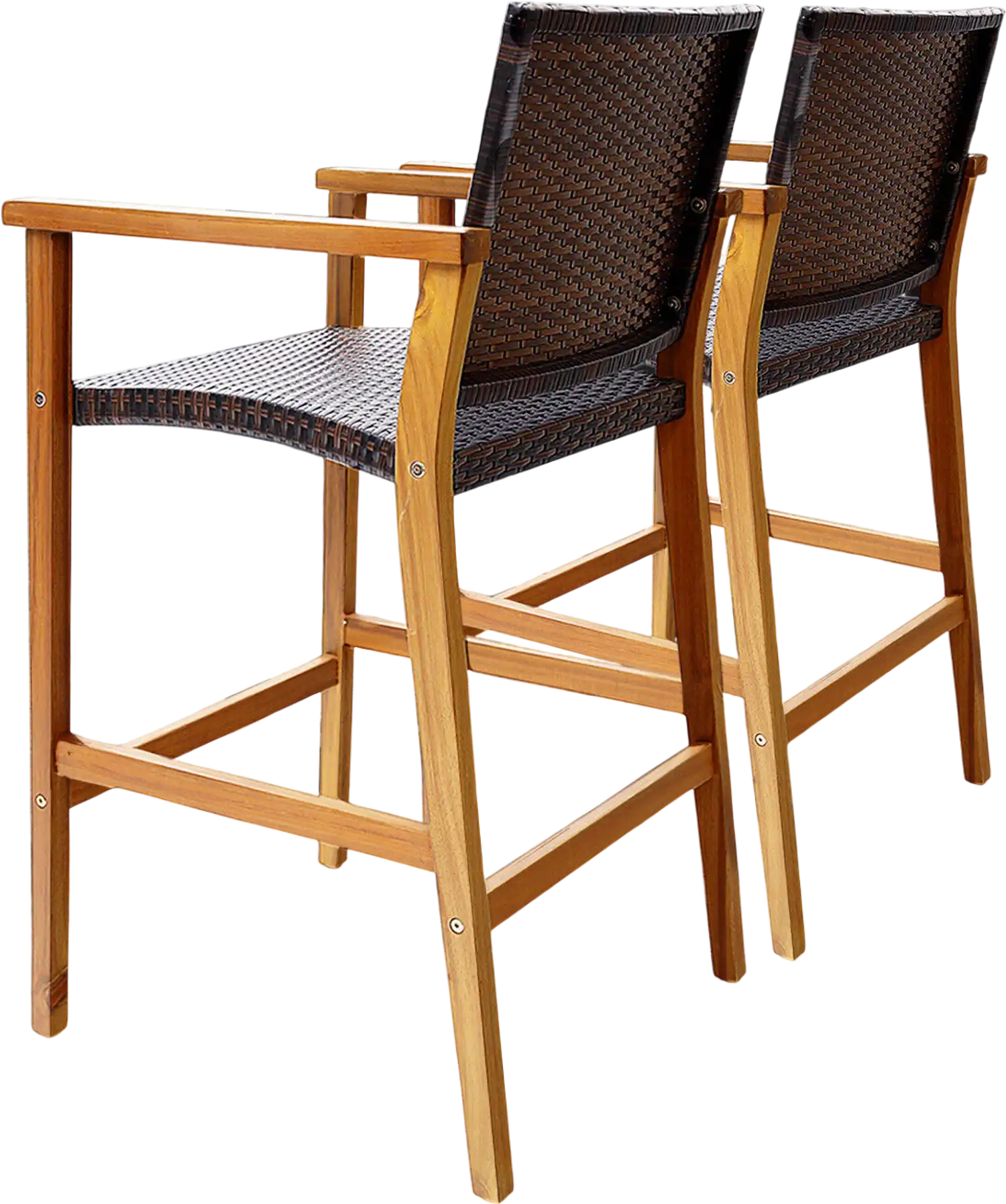 Costway Set of 2 PE Wicker Patio Bar Chairs with Acacia Wood Armrests 96241358 New