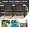 Set of 2 PE wicker patio bar chairs with acacia wood armrests, ideal for poolside or balcony relaxation.