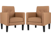 Set of 2 brown PU leather modern accent chairs with removable seat cushions, ideal for living rooms and home offices.