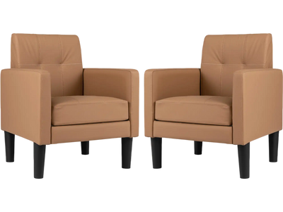 Costway Set of 2 Modern PU Leather Accent Chairs Removable Seat Cushion 26282339 New