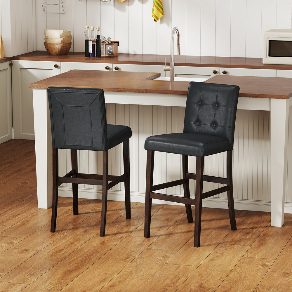 Set of 2 PVC Leather Bar Stools with Solid Wood Legs - Gallery View 1 of 8