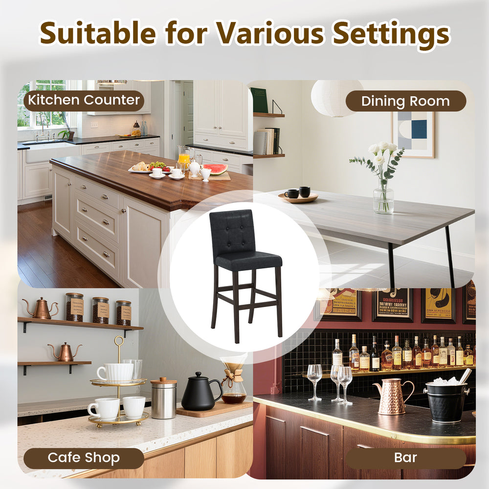 Set of 2 PVC leather bar stools with solid wood legs, ideal for kitchen, cafe, or bar settings, ensuring comfort and.
