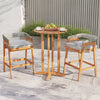 Set of 2 acacia wood counter height bar stools with gray cushions and PE wicker backrests, perfect for patio dining.