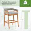 Counter height bar stool with gray cushion and PE wicker backrest, made of acacia wood, ideal for patio use.