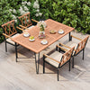 Set of 2 patio dining chairs with removable cushions, featuring acacia wood armrests and sturdy metal frame for outdoor.