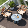 Set of 2 patio dining chairs with removable padded cushions, featuring acacia wood armrests and a sturdy metal frame.