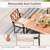 Set of 2 patio dining chairs featuring removable padded cushions, sturdy acacia wood armrests, and ergonomic backrest.