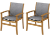 Set of 2 patio dining chairs with acacia wood frame and breathable fabric, perfect for outdoor dining and relaxation.