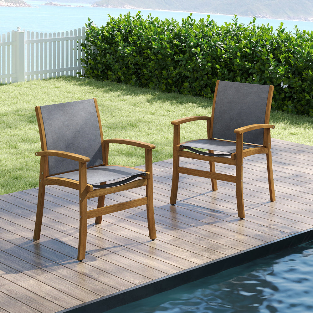 Set of 2 Patio Dining Chairs with Breathable Fabric and Acacia Wood Frame - Gallery View 1 of 6