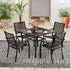 Set of 2 patio dining chairs with curved armrests, reinforced steel frame, and stackable design for outdoor or indoor.