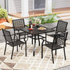 Set of 2 patio dining chairs with curved armrests and reinforced steel frame, perfect for outdoor dining and relaxation.