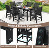 Set of 2 black patio dining chairs with wide armrests, made of HDPE, featuring a reinforced frame and slatted seat.