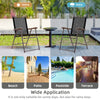 Folding sling back chair in brown with steel frame, perfect for patio, poolside, or camping relaxation.