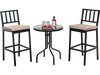 Set of 2 patio bar chairs with detachable cushions and footrests, perfect for outdoor dining by the pool.