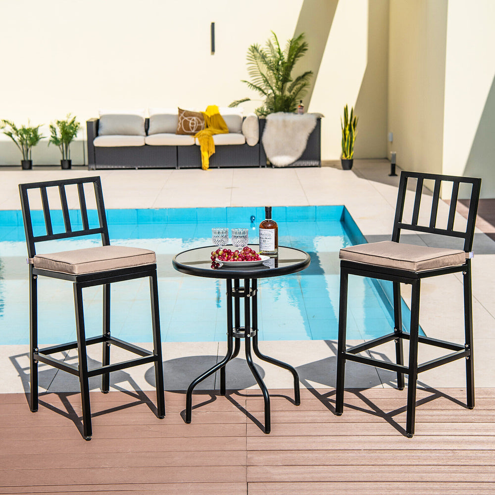 Set of 2 Patio Bar Chairs with Detachable Cushion and Footrest-Vertical Stripes - Gallery View 1 of 10