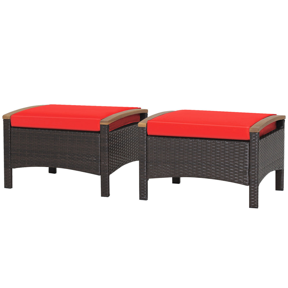 Set of 2 Fade-Resistant Wicker Patio Ottoman-Red - Gallery View 1 of 10