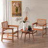 Set of 2 solid wood dining chairs with cushions, featuring a slatted seat, perfect for backyard or balcony use.