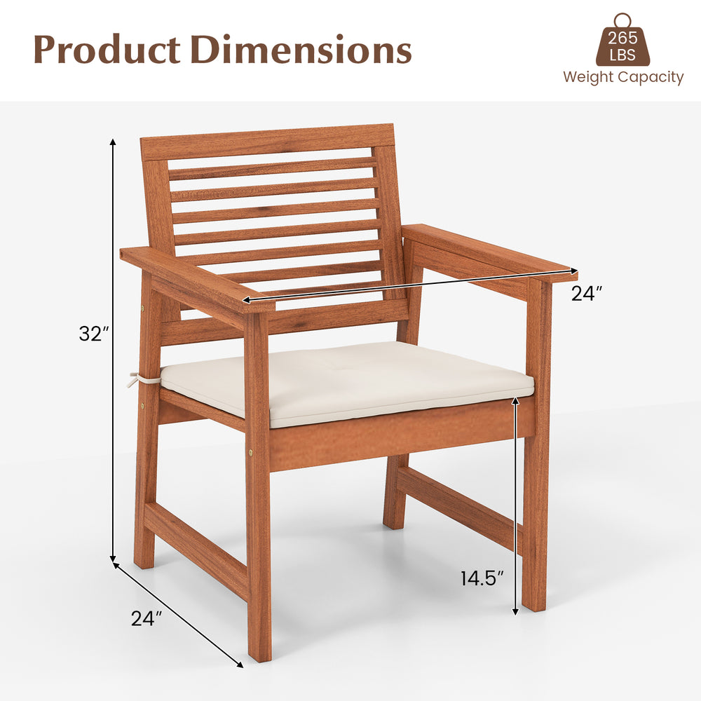 Solid wood dining chair with slatted seat and cushion, dimensions 32" height, 24" width, 14.5" seat depth, ideal for.