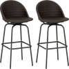 Set of 2 brown patio swivel bar stools with hand-woven PE rattan seats, ideal for garden and outdoor use.