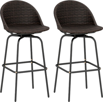 Costway Set of 2 Patio Swivel Bar Stools Rattan Seat 400 lbs Garden 55728797 New