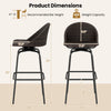 Patio swivel bar stool set features a brown rattan seat, 30-inch height, and 400 lbs weight capacity for outdoor use.