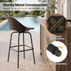 Brown patio swivel bar stool with hand-woven PE rattan seat, sturdy metal frame, and 360° rotation for outdoor comfort.