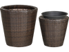 Brown tapered plastic rattan planter set includes a small planter for versatile decoration and a tall planter for larger plants.