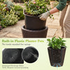 Set of 2 brown plastic tapered rattan planters with drainage holes, ideal for indoor and outdoor use.