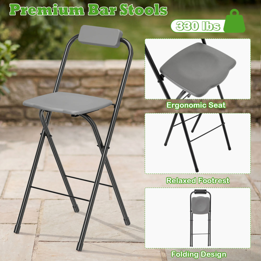 Set of 2 Portable Bar Height Stools with Ergonomic Seat and Comfortable Footrest - Gallery View 6 of 6