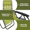 Adjustable head pillow and supportive armrests of portable zero gravity chair set for outdoor relaxation.