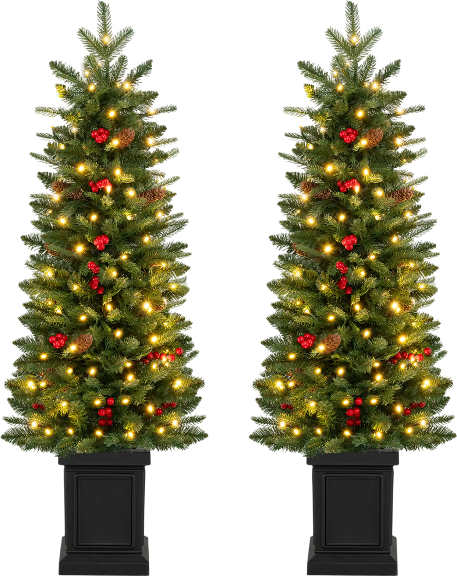 Costway Set of 2 Pre-Lit Potted Artificial Christmas Trees Warm White LED Lights 34447135 New