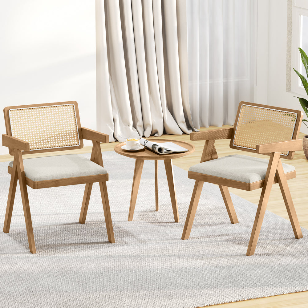 Set of 2 Rattan Accent Chairs with Padded Cushion and Rubber Wood Frame-Beige - Gallery View 1 of 10
