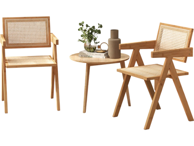 Costway Set of 2 Rattan Accent Chairs Natural Bamboo Frame 21487693 New