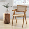 Natural bamboo frame accent chair with cozy backrest and armrest, perfect for living room or dining area.