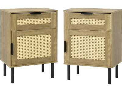 Costway Set of 2 Rattan Nightstands w/ Drawer Storage Cabinet Bedroom Dorm 26481160 New