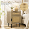 Rattan nightstand with drawer and cabinet, featuring a clean design and rustic touch, perfect for bedroom storage.