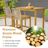 Set of 2 rattan patio barstools with acacia wood frame, ergonomic design, perfect for indoor or outdoor dining.